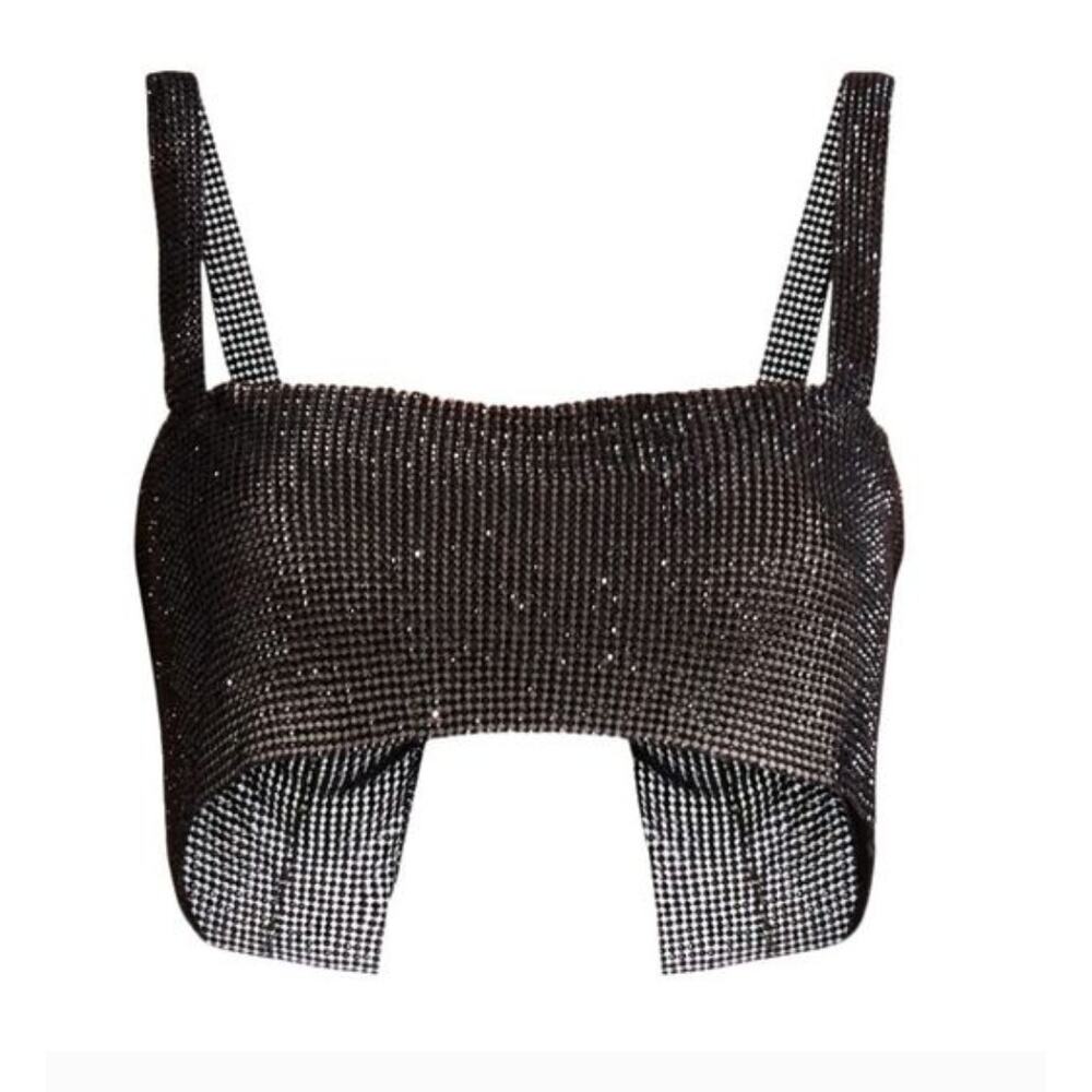 Madden NYC Black Rhinestone Crop Top Shirt One Size